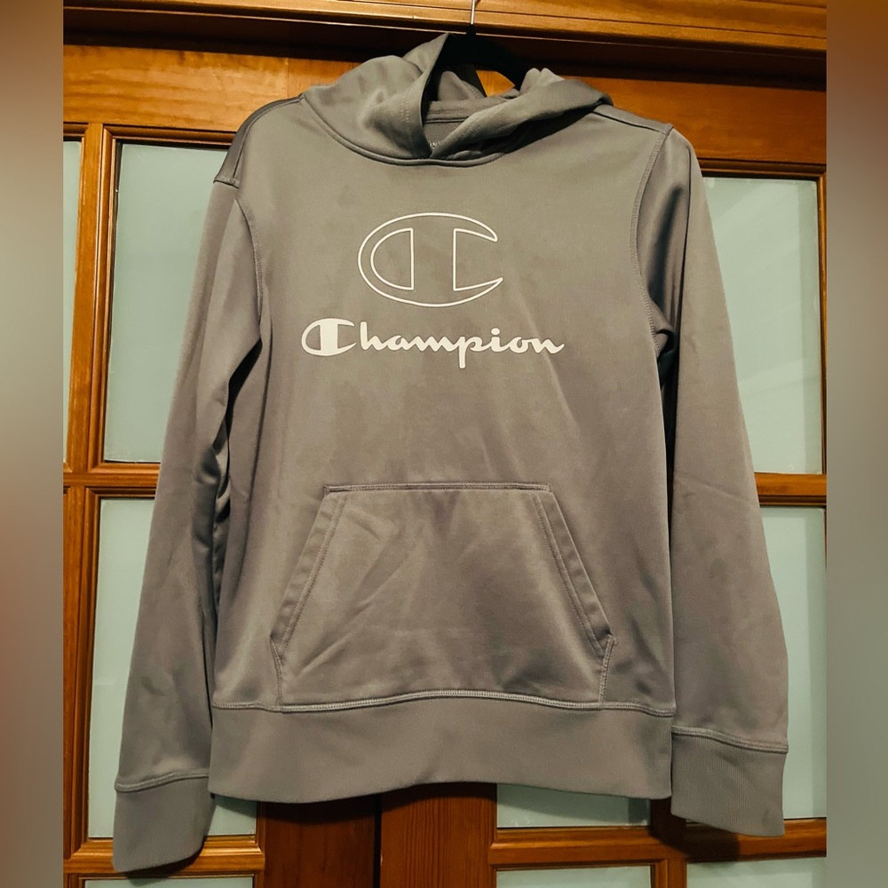 Youth size XL Gray and White Champion hoodie